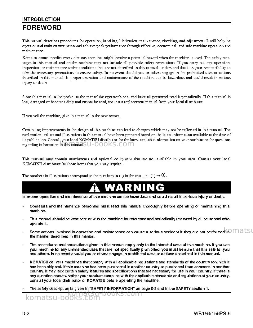 Komatsu wb156ps-5usa Operation manual cover Page 4 Komatsu wb156ps-5usa Operation manual cover Page 4