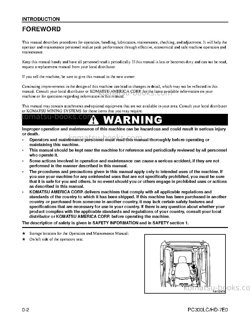 Komatsu pc300lc-7usa-tier 3 Operation manual cover Page 4 Komatsu pc300lc-7usa-tier 3 Operation manual cover Page 4