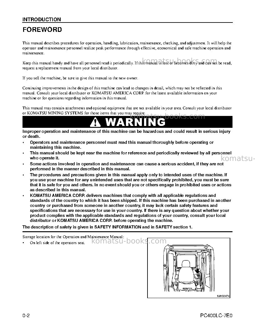 Komatsu pc400lc-7usa-tier 3 Operation manual cover Page 4 Komatsu pc400lc-7usa-tier 3 Operation manual cover Page 4