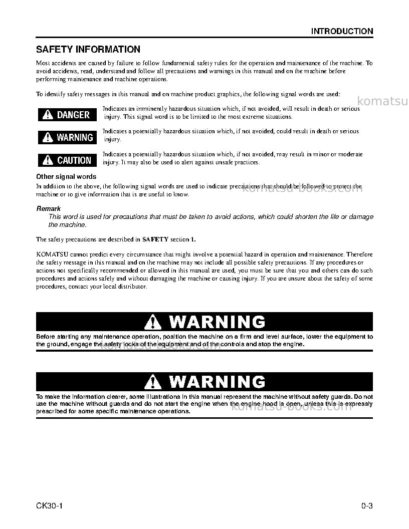 Komatsu ck30-1usa Operation manual cover Page 4 Komatsu ck30-1usa Operation manual cover Page 4