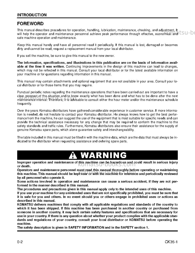 Komatsu ck35-1usa Operation manual cover Page 4