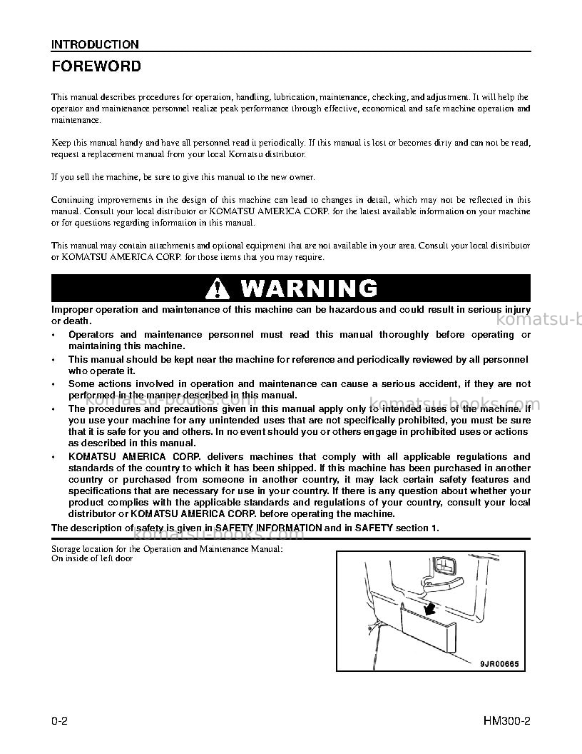 Komatsu hm300-2usa Operation manual cover Page 4 Komatsu hm300-2usa Operation manual cover Page 4