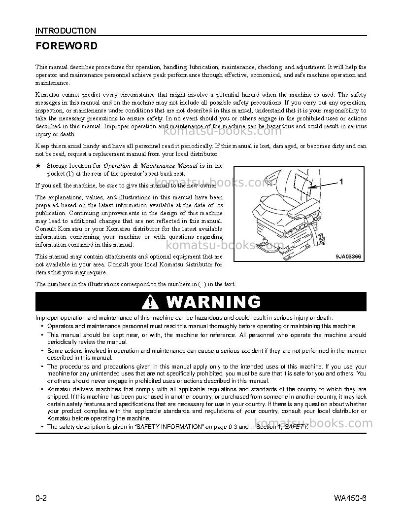 Komatsu wa450-6usa Operation manual cover Page 4 Komatsu wa450-6usa Operation manual cover Page 4