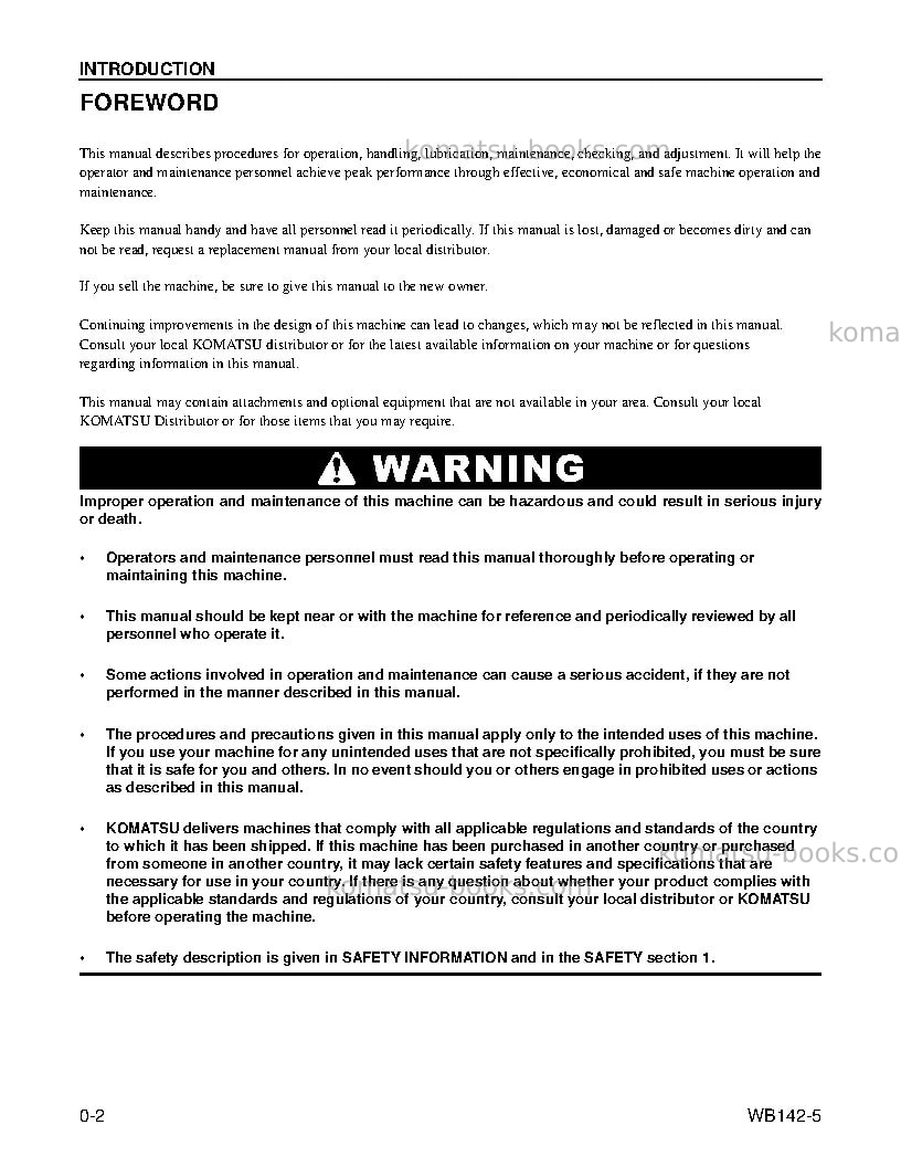 Komatsu wb142-5usa Operation manual cover Page 4