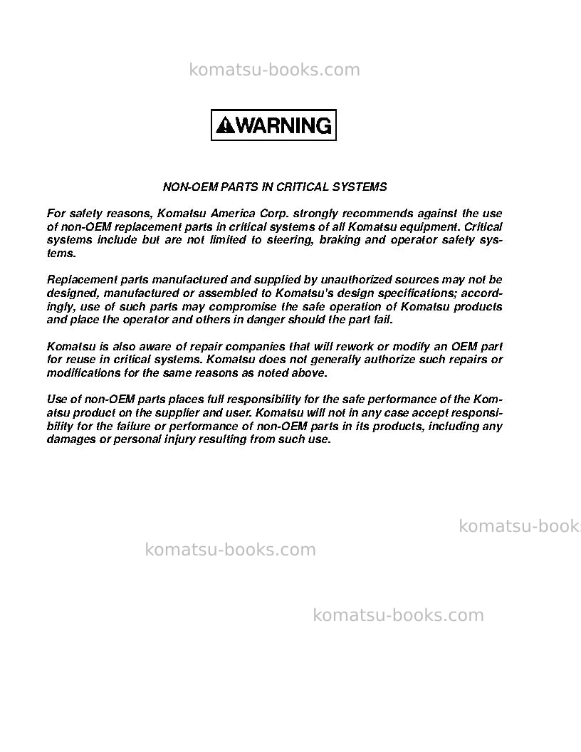 Komatsu hd1500-7usa-w/ sda12v160 Operation manual cover Page 4 Komatsu hd1500-7usa-w/ sda12v160 Operation manual cover Page 4