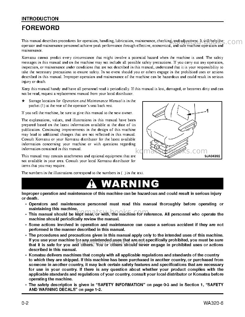 Komatsu wa320-6usa Operation manual cover Page 4 Komatsu wa320-6usa Operation manual cover Page 4