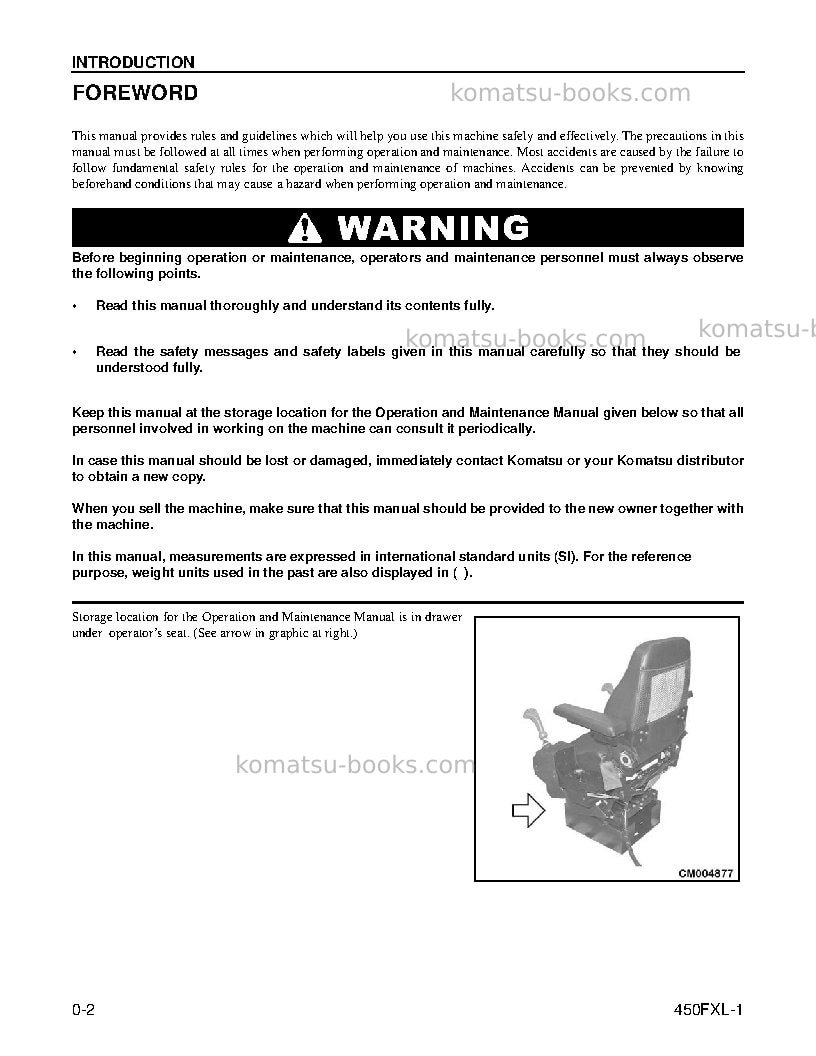Komatsu 450fxl-1usa Operation manual cover Page 4