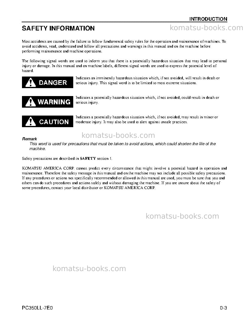 Komatsu pc350ll-7usa-tier 3 Operation manual cover Page 4 Komatsu pc350ll-7usa-tier 3 Operation manual cover Page 4