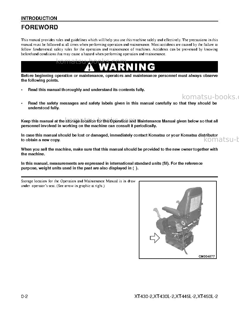 Komatsu xt430l-2usa Operation manual cover Page 4 Komatsu xt430l-2usa Operation manual cover Page 4