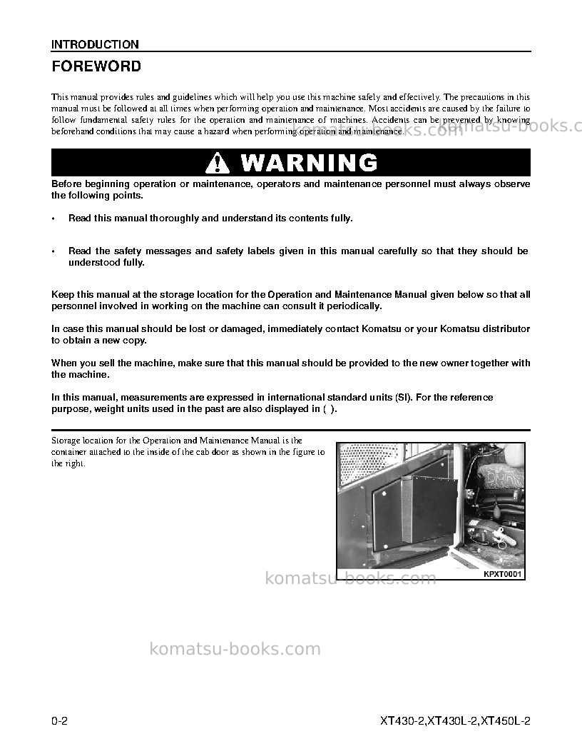 Komatsu xt430l-2usa Operation manual cover Page 4 Komatsu xt430l-2usa Operation manual cover Page 4