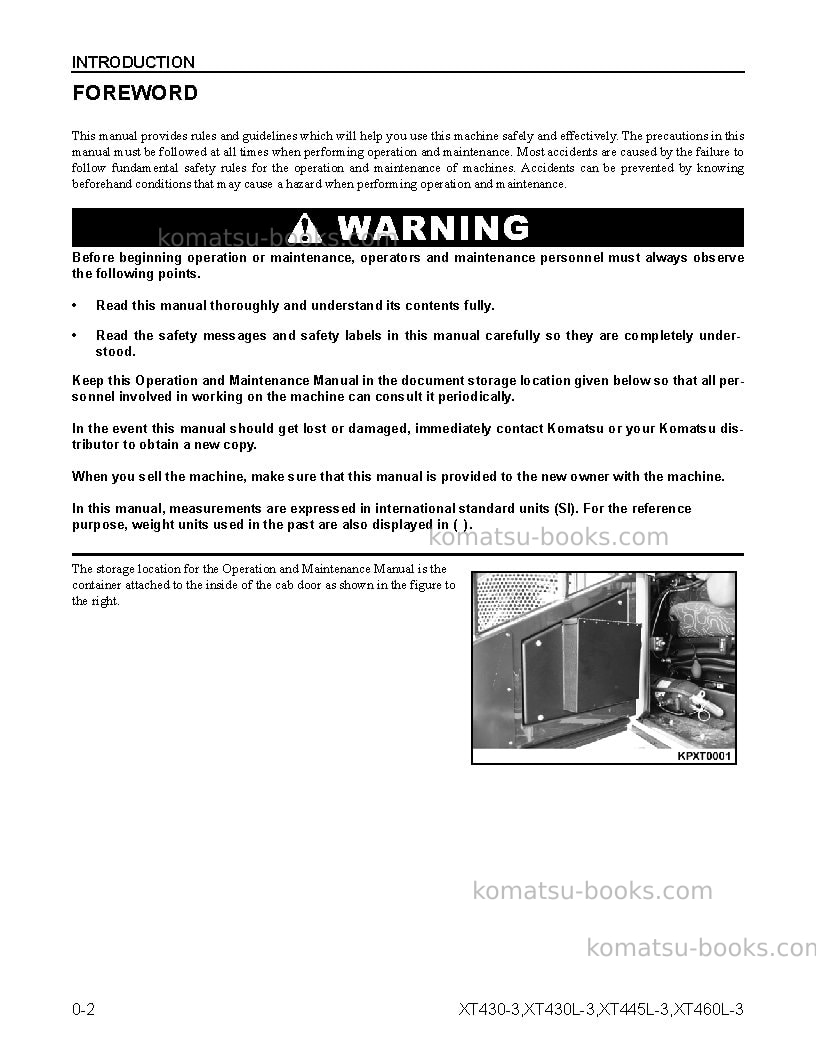 Komatsu xt430l-3usa Operation manual cover Page 4 Komatsu xt430l-3usa Operation manual cover Page 4