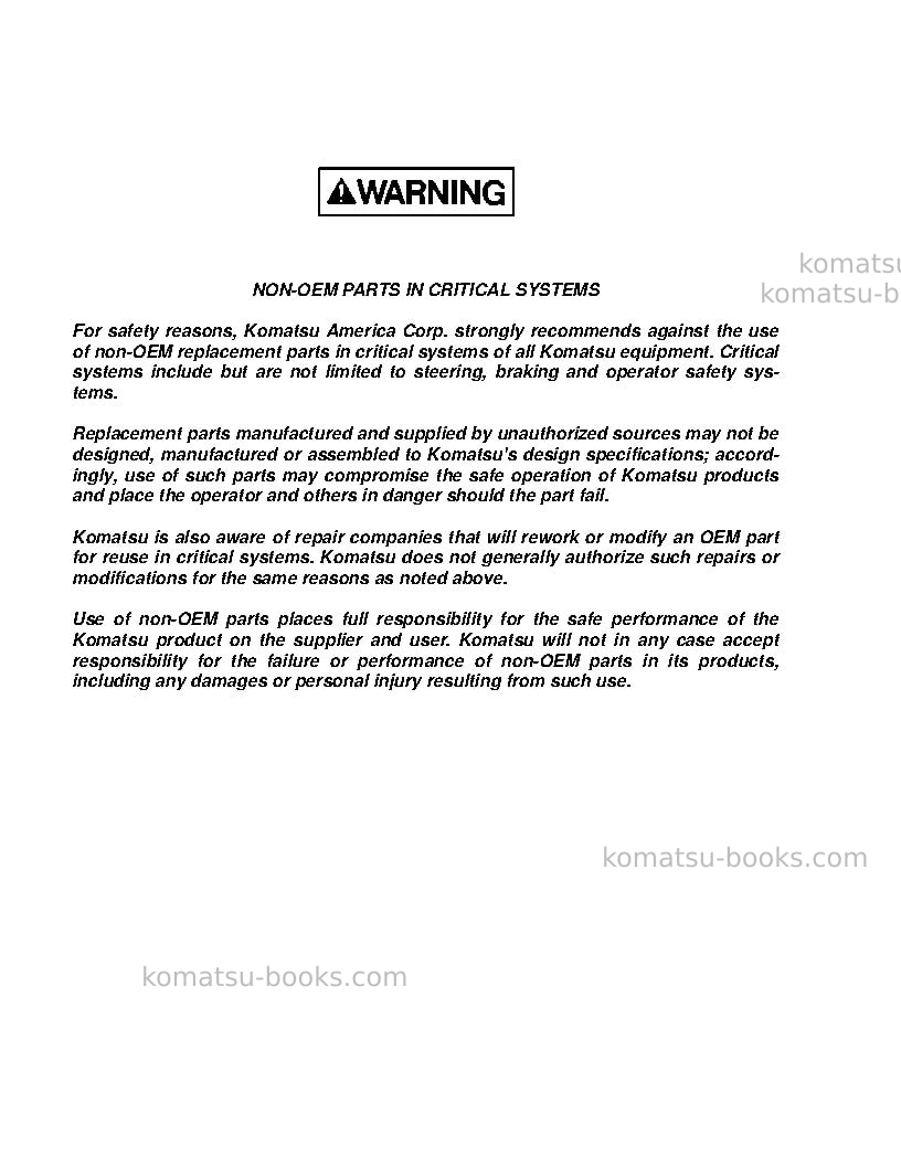 Komatsu hd1500-7usa-w/ ssa16v159 Operation manual cover Page 4