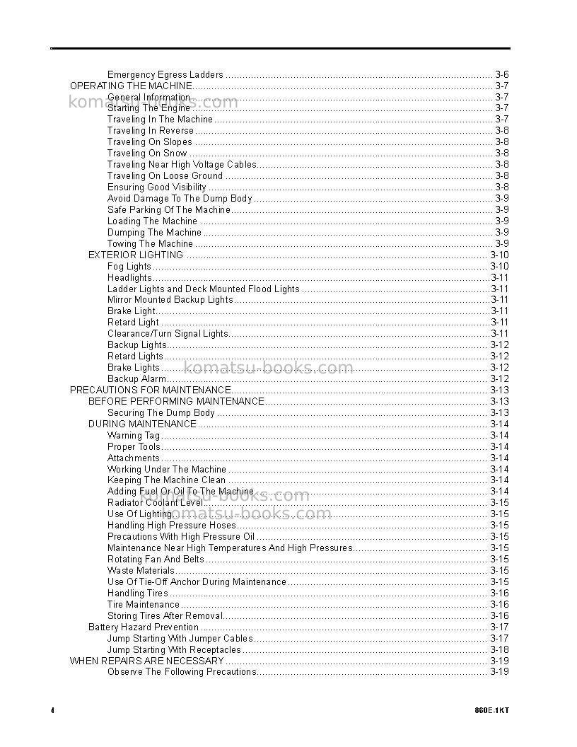 Komatsu 860e-1usa-kt Operation manual cover Page 4