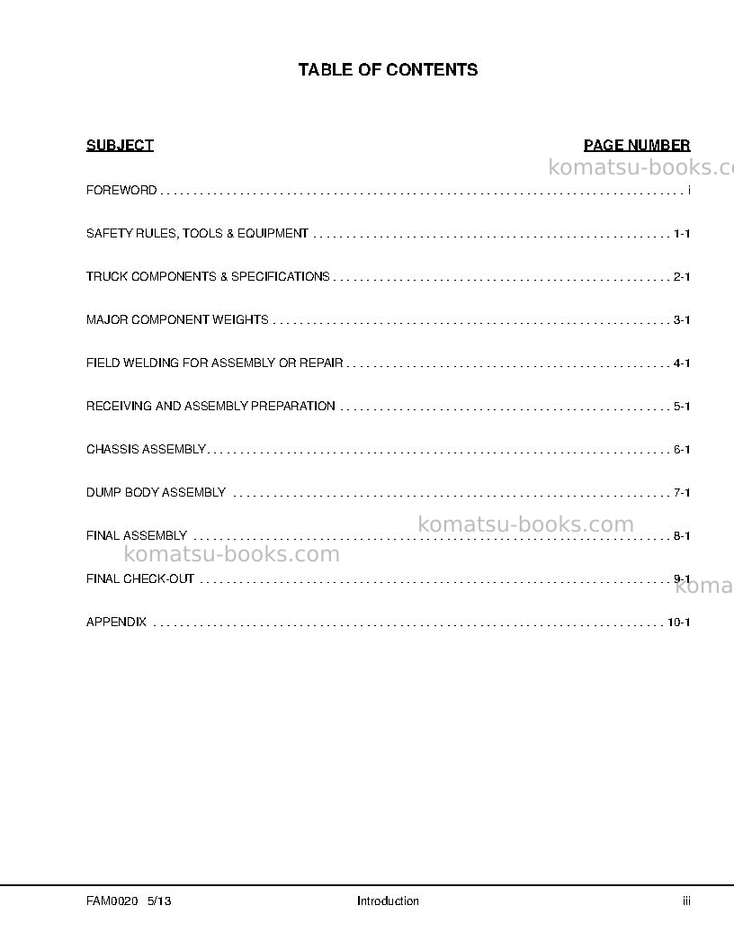 Komatsu 960e-2usa-k Field assembly manual cover Page 4 Komatsu 960e-2usa-k Field assembly manual cover Page 4