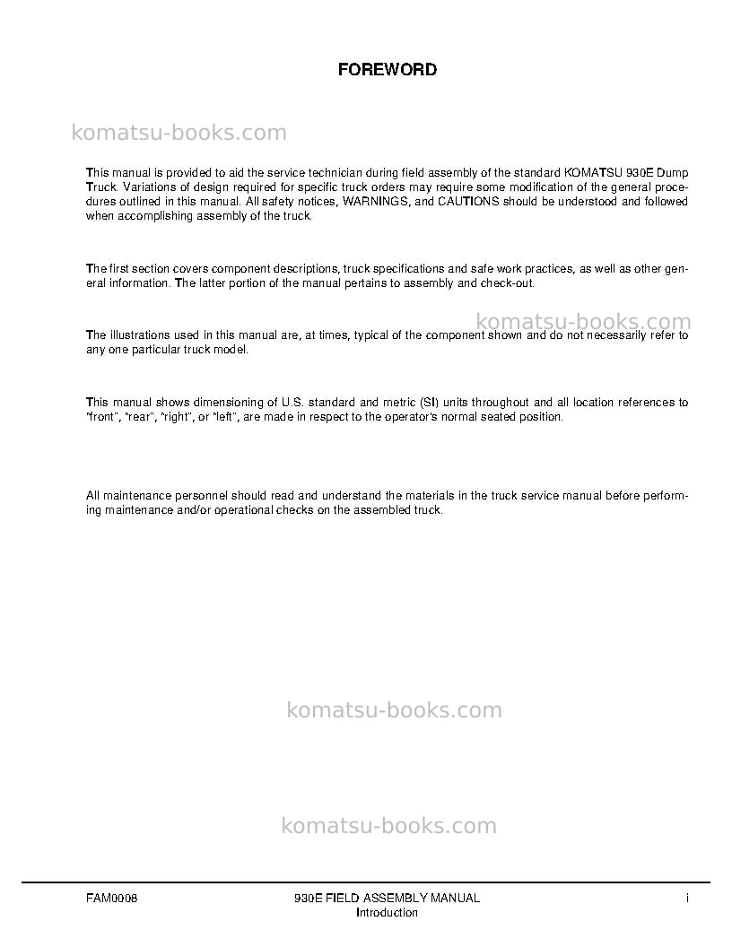 Komatsu 930e-2usa Field assembly manual cover Page 4
