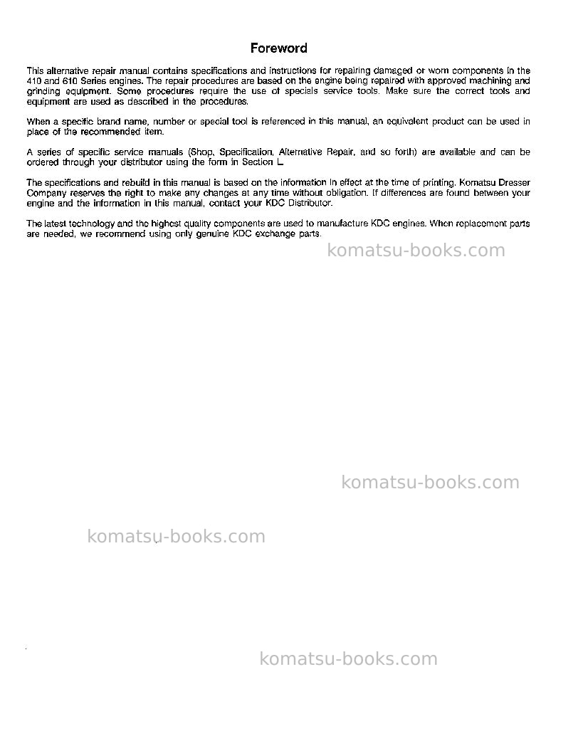 Komatsu 410usa Repair & maintenance cover Page 4 Komatsu 410usa Repair & maintenance cover Page 4