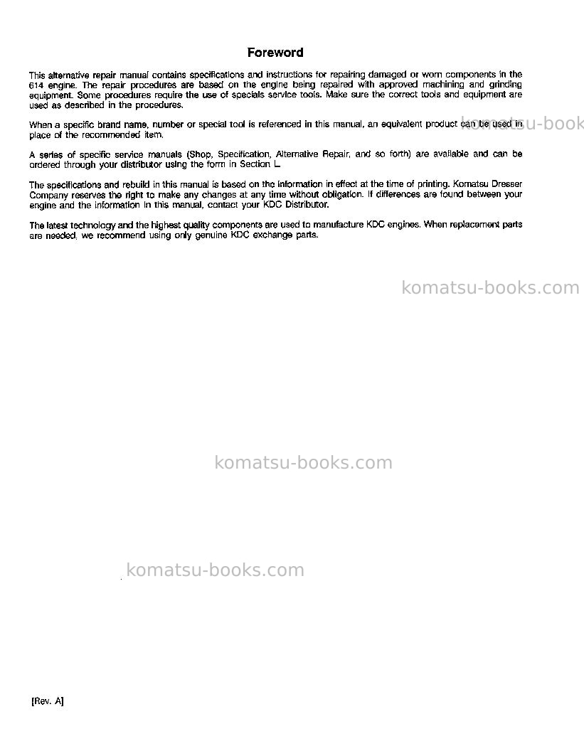 Komatsu 614usa Repair & maintenance cover Page 4 Komatsu 614usa Repair & maintenance cover Page 4