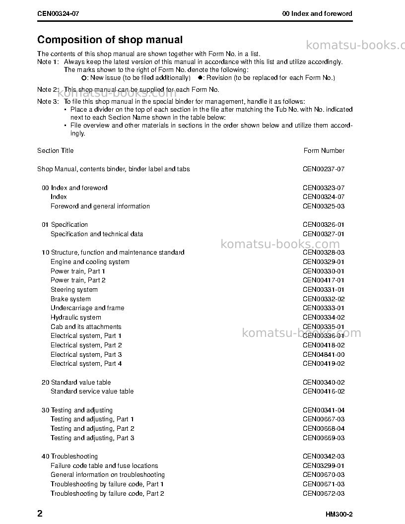 Komatsu hm300-2usa Repair & maintenance cover Page 4 Komatsu hm300-2usa Repair & maintenance cover Page 4