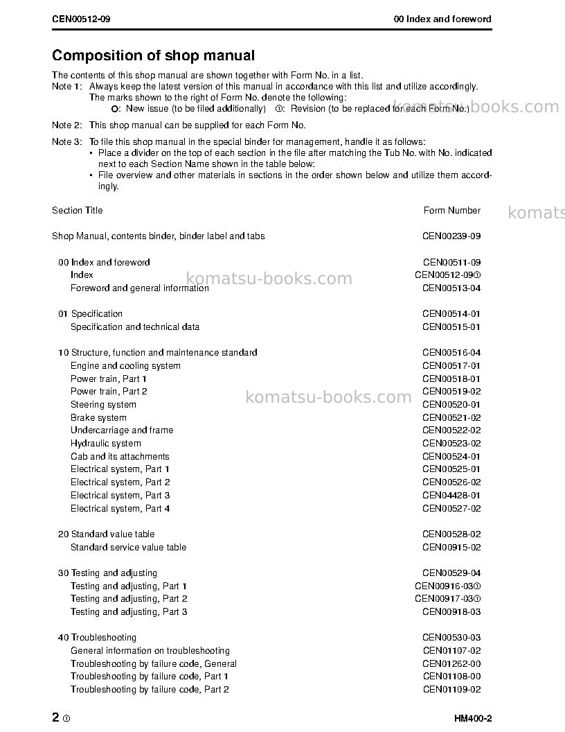 Komatsu hm400-2usa Repair & maintenance cover Page 4 Komatsu hm400-2usa Repair & maintenance cover Page 4
