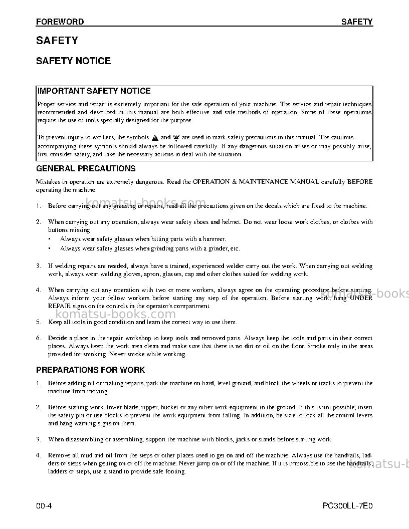 Komatsu pc300ll-7usa-tier 3 Repair & maintenance cover Page 4 Komatsu pc300ll-7usa-tier 3 Repair & maintenance cover Page 4