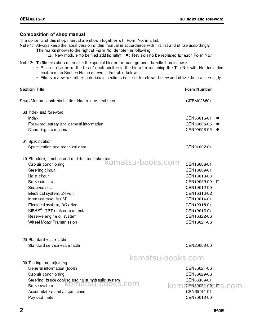 Komatsu 860e-1usa-kt Repair & maintenance cover Page 4 Komatsu 860e-1usa-kt Repair & maintenance cover Page 4