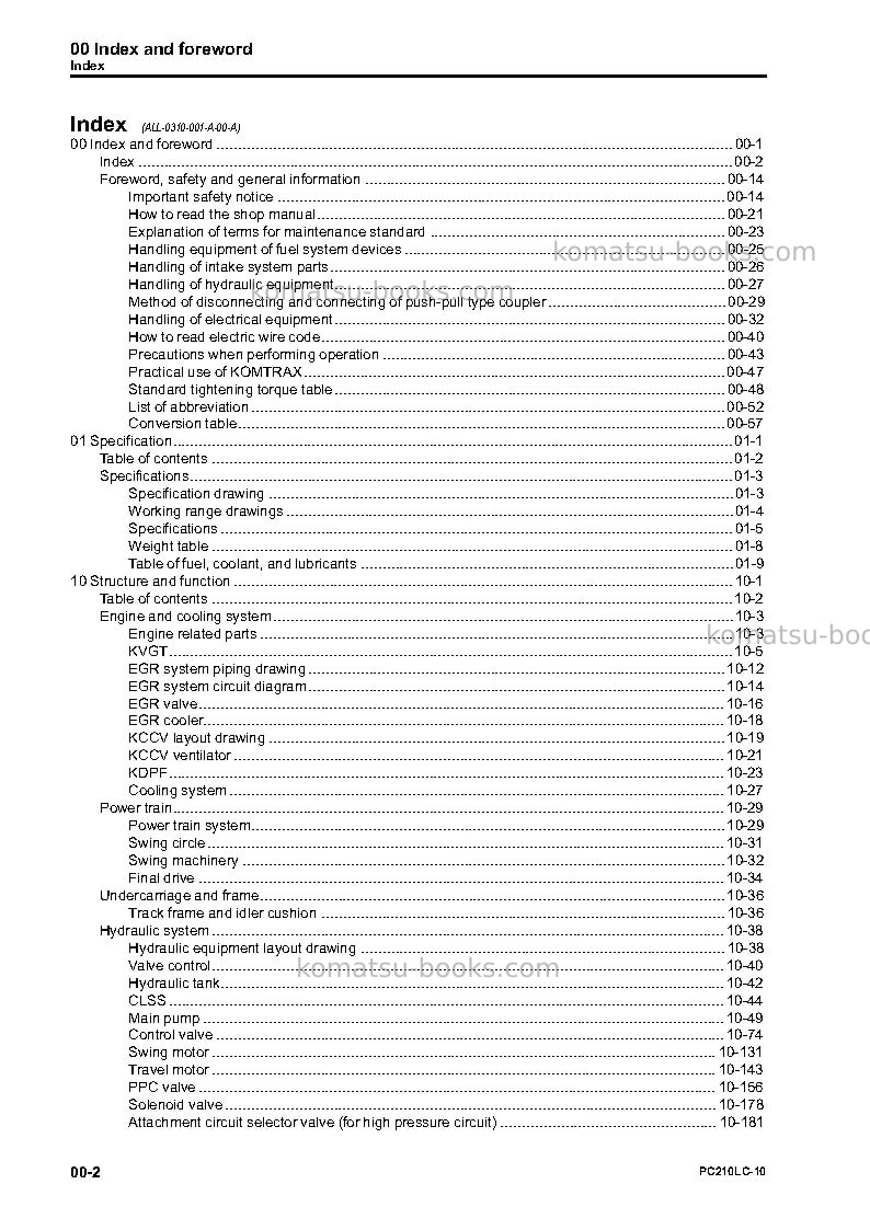 Komatsu pc210lc-10usa Repair & maintenance cover Page 4 Komatsu pc210lc-10usa Repair & maintenance cover Page 4