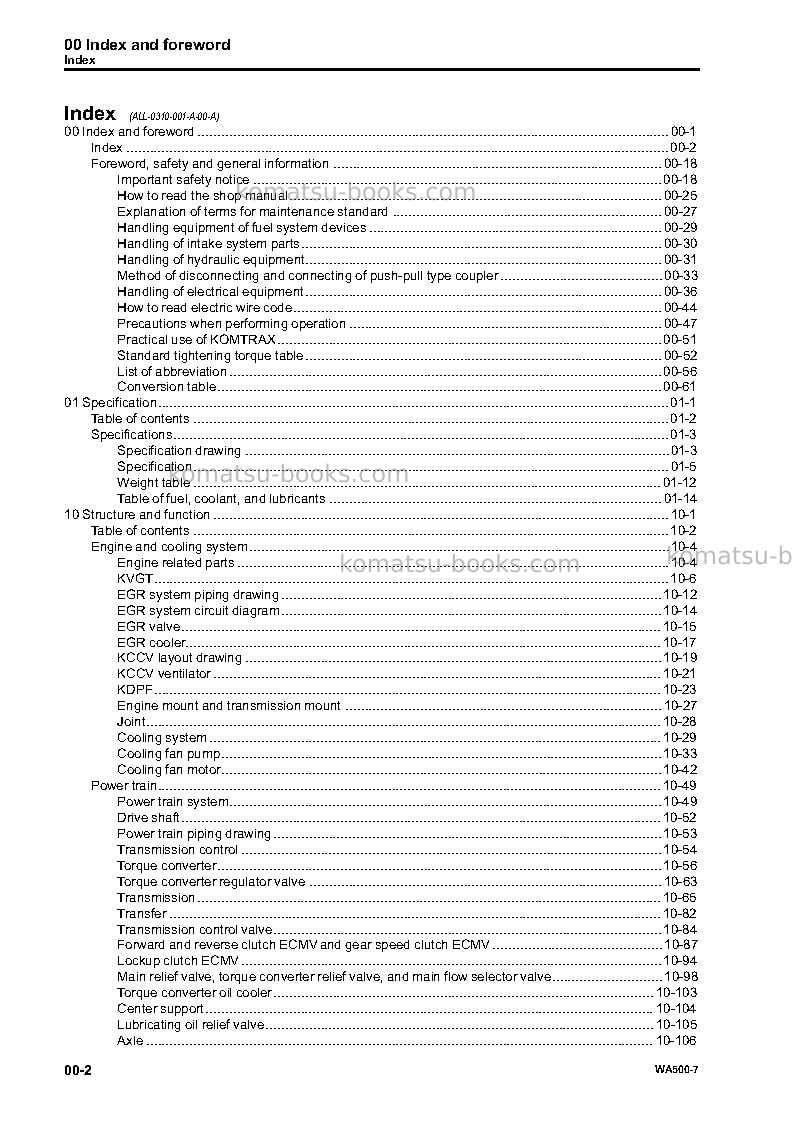 Komatsu wa500-7usa Repair & maintenance cover Page 4