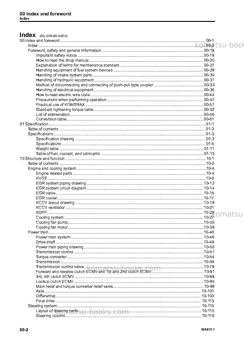 Komatsu wa470-7usa Repair & maintenance cover Page 4 Komatsu wa470-7usa Repair & maintenance cover Page 4