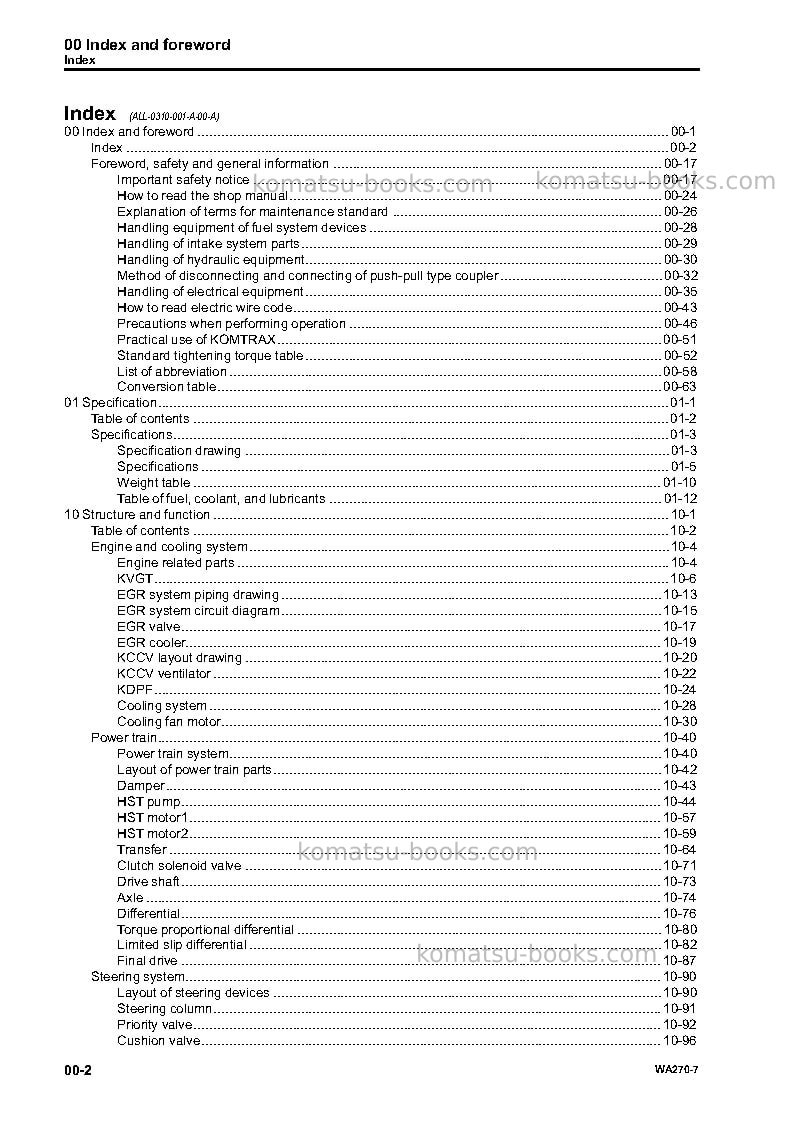 Komatsu wa270-7usa Repair & maintenance cover Page 4 Komatsu wa270-7usa Repair & maintenance cover Page 4