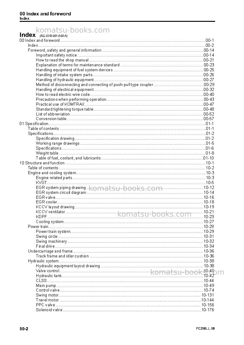 Komatsu pc210ll-10usa Repair & maintenance cover Page 4 Komatsu pc210ll-10usa Repair & maintenance cover Page 4