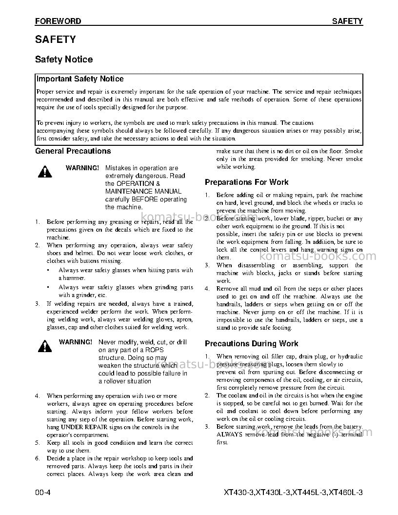 Komatsu xt445l-3usa Repair & maintenance cover Page 4 Komatsu xt445l-3usa Repair & maintenance cover Page 4