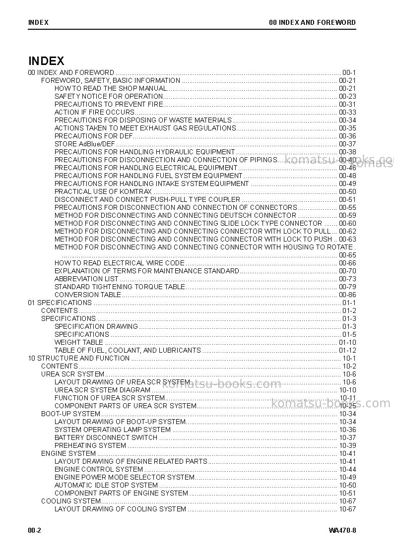 Komatsu wa470-8usa Repair & maintenance cover Page 4 Komatsu wa470-8usa Repair & maintenance cover Page 4