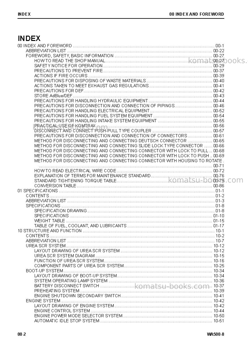 Komatsu wa500-8usa Repair & maintenance cover Page 4
