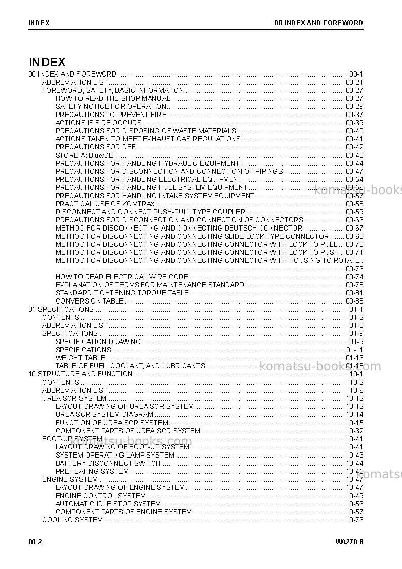 Komatsu wa270-8usa Repair & maintenance cover Page 4