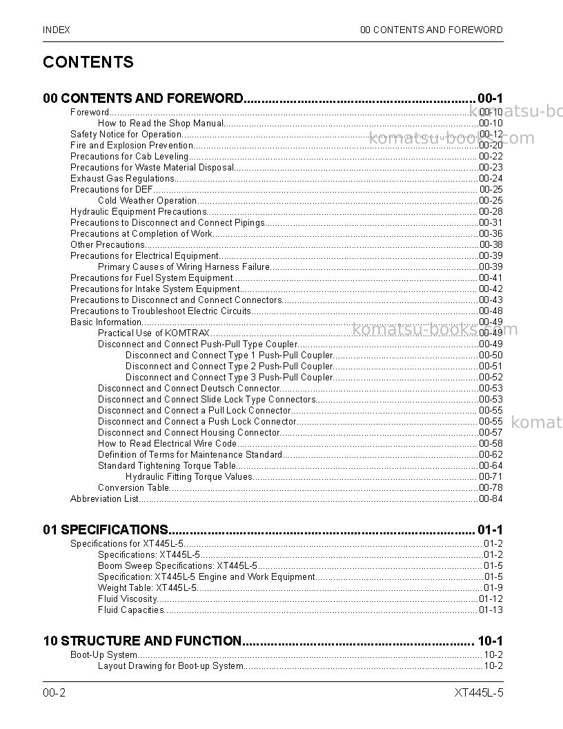 Komatsu xt445l-5usa Repair & maintenance cover Page 4