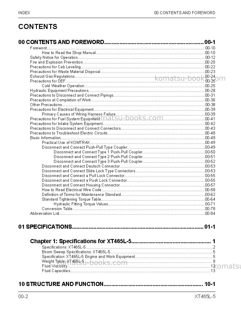 Komatsu xt465l-5usa Repair & maintenance cover Page 4