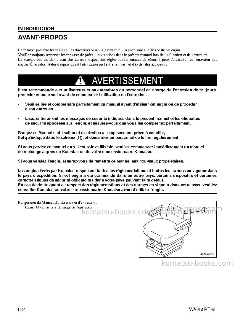 Komatsu wa250pt-5usa-l Manuel d'utilisation couverture Page 4