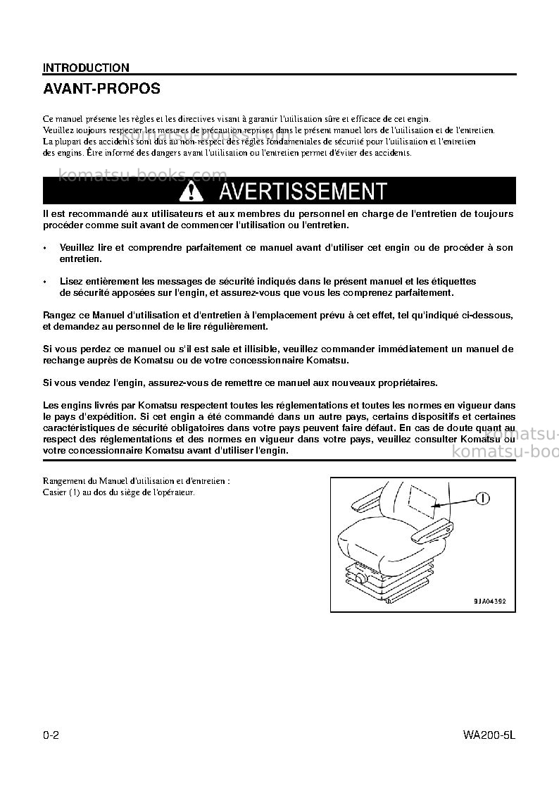 Komatsu wa200-5usa-l Manuel d'utilisation couverture Page 4