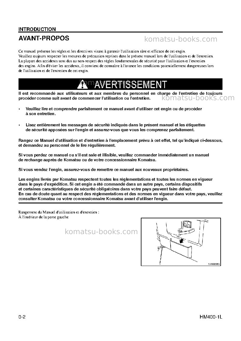 Komatsu hm400-1usa-l Manuel d'utilisation couverture Page 4
