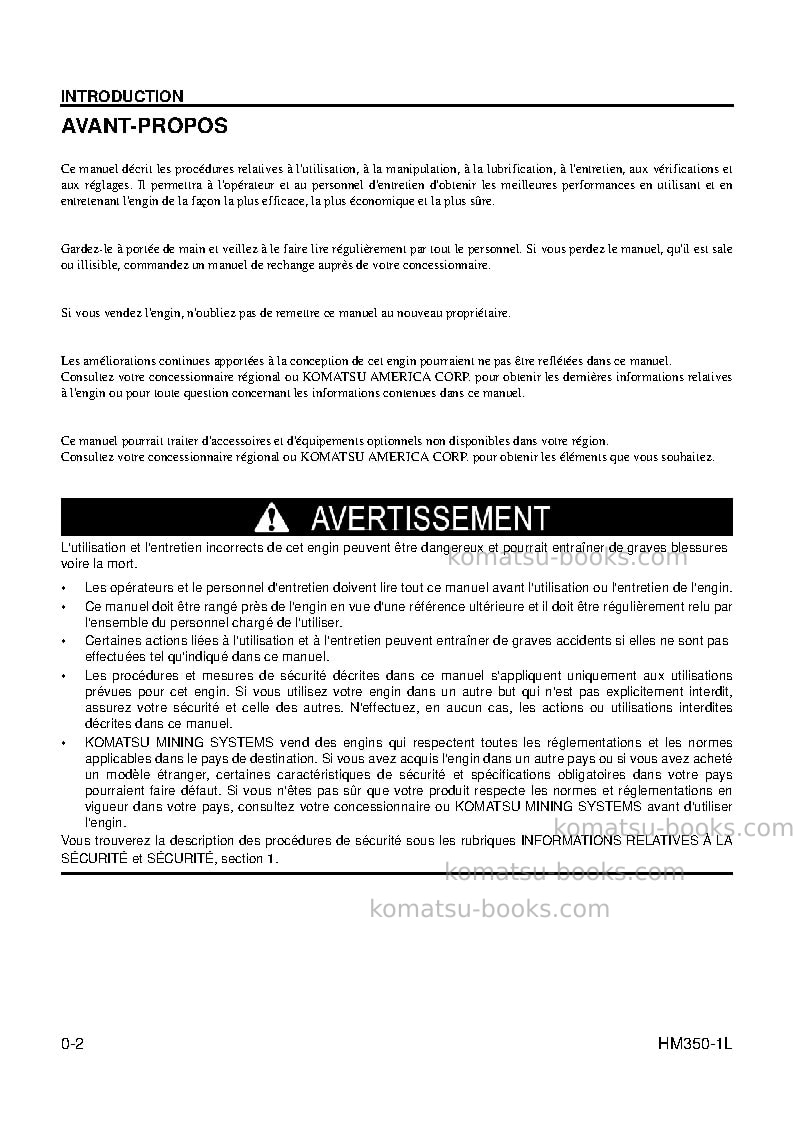 Komatsu hm350-1usa-l Manuel d'utilisation couverture Page 4 Komatsu hm350-1usa-l Manuel d'utilisation couverture Page 4