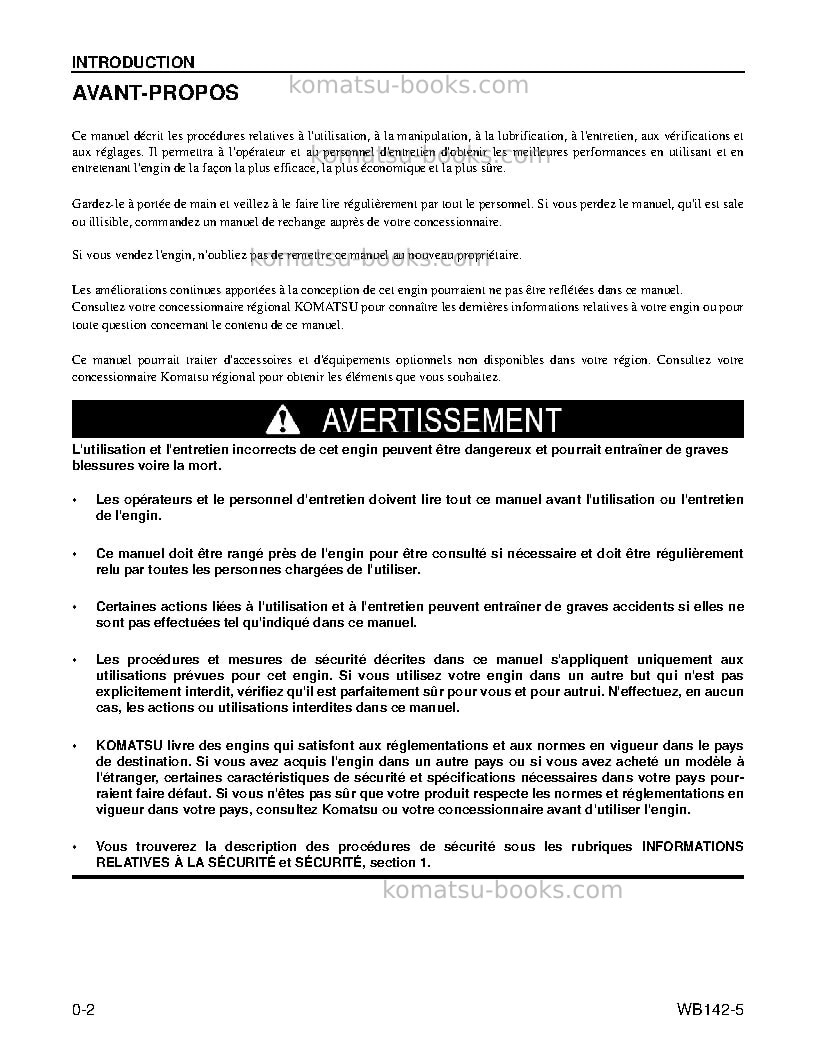 Komatsu wb142-5usa Manuel d'utilisation couverture Page 4 Komatsu wb142-5usa Manuel d'utilisation couverture Page 4