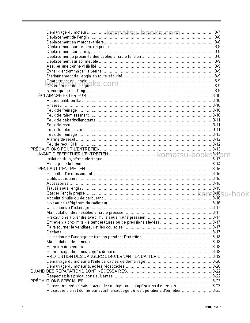 Komatsu 830e-1usa-ac Manuel d'utilisation couverture Page 4 Komatsu 830e-1usa-ac Manuel d'utilisation couverture Page 4