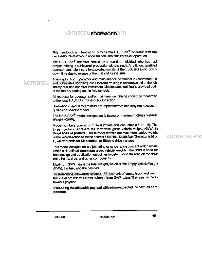 Komatsu 210musa Operation manual cover Page 4 Komatsu 210musa Operation manual cover Page 4