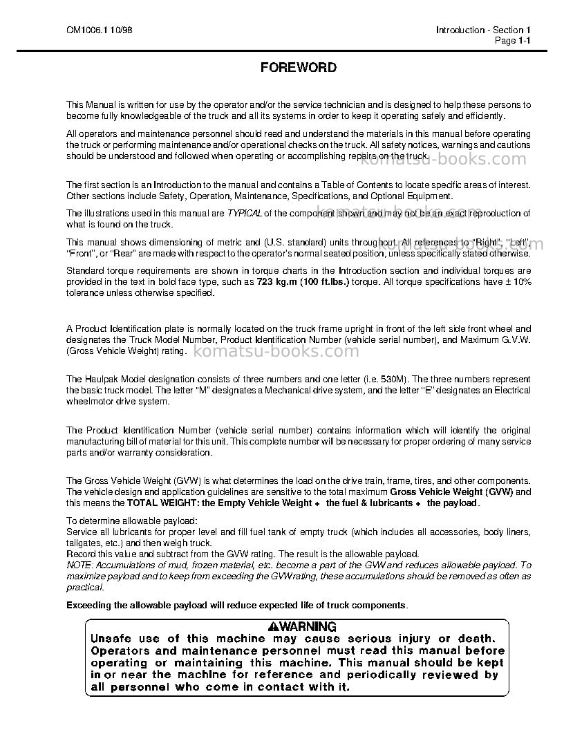 Komatsu 530musa Operation manual cover Page 4
