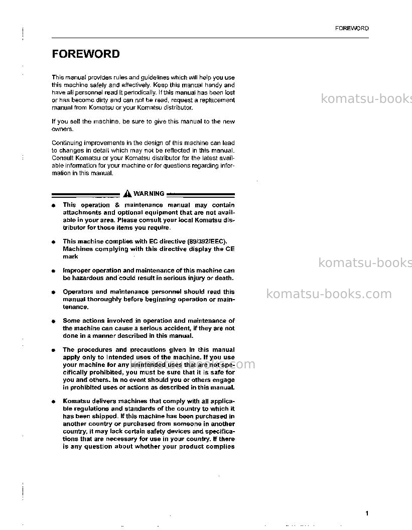 Komatsu pc210-6gbr-k Operation manual cover Page 4 Komatsu pc210-6gbr-k Operation manual cover Page 4