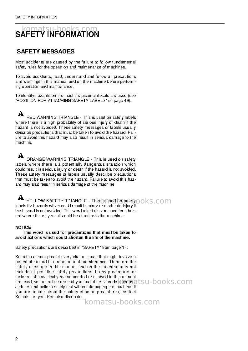 Komatsu pc210-6gbr-k Operation manual cover Page 4 Komatsu pc210-6gbr-k Operation manual cover Page 4