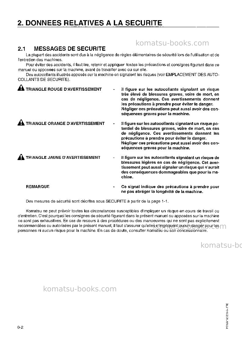 Komatsu pc200el-6gbr-k Manuel d'utilisation couverture Page 4 Komatsu pc200el-6gbr-k Manuel d'utilisation couverture Page 4