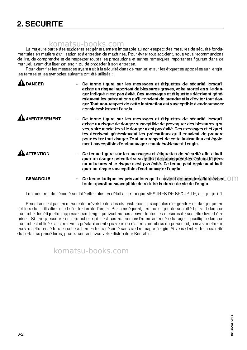 Komatsu hd605-5jpn Manuel d'utilisation couverture Page 4