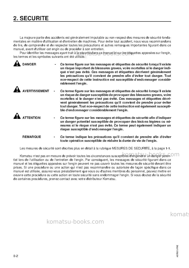 Komatsu hd785-5jpn Manuel d'utilisation couverture Page 4 Komatsu hd785-5jpn Manuel d'utilisation couverture Page 4