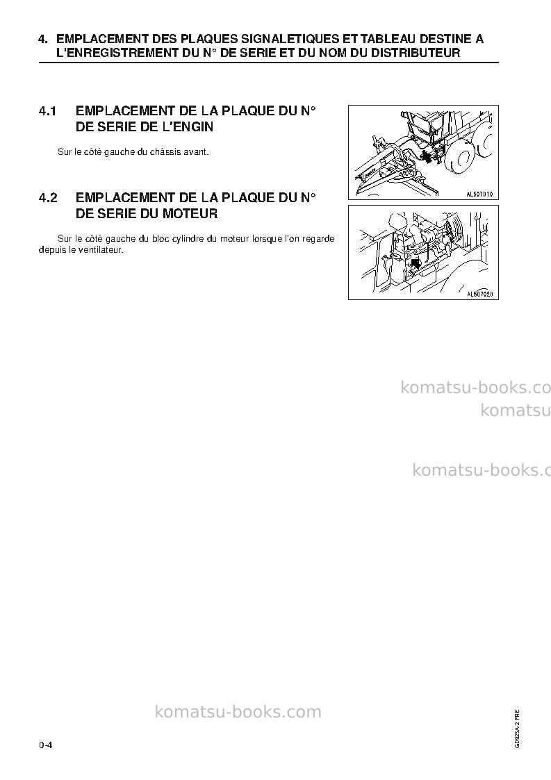 Komatsu gd825a-2usa Manuel d'utilisation couverture Page 4 Komatsu gd825a-2usa Manuel d'utilisation couverture Page 4